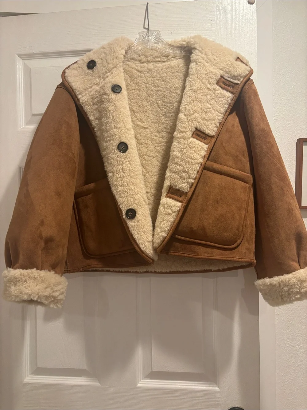Zara Real Suede Shearling Reversable Jacket in Camel XS - Picture 9 of 10